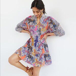 Anthropologie | Colorful Cats & Tigers Leopard Print Tiered Mini Dress | L